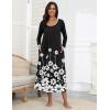 Ekouaer Long Nightgowns for Women Long Sleeve Sleepshirts Loungewear Casual Sleepwear Loose Sleep Dress with Pockets(Black/White Flowers)