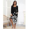 Ekouaer Long Nightgowns for Women Long Sleeve Sleepshirts Loungewear Casual Sleepwear Loose Sleep Dress with Pockets(Black/White Flowers)