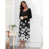 Ekouaer Long Nightgowns for Women Long Sleeve Sleepshirts Loungewear Casual Sleepwear Loose Sleep Dress with Pockets(Black/White Flowers)