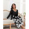 Ekouaer Long Nightgowns for Women Long Sleeve Sleepshirts Loungewear Casual Sleepwear Loose Sleep Dress with Pockets(Black/White Flowers)