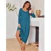 Ekouaer Long Nightgowns for Women Long Sleeve Sleepshirts Loungewear Casual Sleepwear Loose Sleep Dress with Pockets(Blue Green)