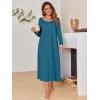Ekouaer Long Nightgowns for Women Long Sleeve Sleepshirts Loungewear Casual Sleepwear Loose Sleep Dress with Pockets(Blue Green)