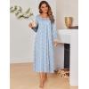 Ekouaer Long Nightgowns for Women Long Sleeve Sleepshirts Loungewear Casual Sleepwear Loose Sleep Dress with Pockets(Blue/Red Flowers)
