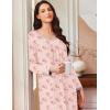Ekouaer Long Nightgowns for Women Long Sleeve Sleepshirts Loungewear Casual Sleepwear Loose Sleep Dress with Pockets(Floral Pink)