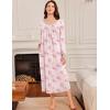 Ekouaer Long Nightgowns for Women Long Sleeve Sleepshirts Loungewear Casual Sleepwear Loose Sleep Dress with Pockets(Floral Pink)