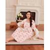 Ekouaer Long Nightgowns for Women Long Sleeve Sleepshirts Loungewear Casual Sleepwear Loose Sleep Dress with Pockets(Floral Pink)
