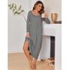 Ekouaer Long Nightgowns for Women Long Sleeve Sleepshirts Loungewear Casual Sleepwear Loose Sleep Dress with Pockets(Grey)