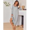 Ekouaer Long Nightgowns for Women Long Sleeve Sleepshirts Loungewear Casual Sleepwear Loose Sleep Dress with Pockets(Light Grey)