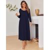 Ekouaer Long Nightgowns for Women Long Sleeve Sleepshirts Loungewear Casual Sleepwear Loose Sleep Dress with Pockets(Navy Blue)