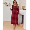 Ekouaer Long Nightgowns for Women Long Sleeve Sleepshirts Loungewear Casual Sleepwear Loose Sleep Dress with Pockets(Plaid)