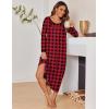 Ekouaer Long Nightgowns for Women Long Sleeve Sleepshirts Loungewear Casual Sleepwear Loose Sleep Dress with Pockets(Plaid)