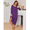Ekouaer Long Nightgowns for Women Long Sleeve Sleepshirts Loungewear Casual Sleepwear Loose Sleep Dress with Pockets(Purple)