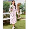 Ekouaer Long Nightgowns for Women Long Sleeve Sleepshirts Loungewear Casual Sleepwear Loose Sleep Dress with Pockets(White With Pink Floral)
