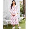 Ekouaer Long Nightgowns for Women Long Sleeve Sleepshirts Loungewear Casual Sleepwear Loose Sleep Dress with Pockets(White With Pink Floral)
