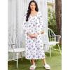 Ekouaer Long Nightgowns for Women Long Sleeve Sleepshirts Loungewear Casual Sleepwear Loose Sleep Dress with Pockets(White With Purple Floral)