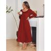 Ekouaer Long Nightgowns for Women Long Sleeve Sleepshirts Loungewear Casual Sleepwear Loose Sleep Dress with Pockets(Wine Red)