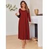 Ekouaer Long Nightgowns for Women Long Sleeve Sleepshirts Loungewear Casual Sleepwear Loose Sleep Dress with Pockets(Wine Red)