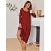 Ekouaer Long Nightgowns for Women Long Sleeve Sleepshirts Loungewear Casual Sleepwear Loose Sleep Dress with Pockets(Wine Red)