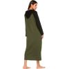 Ekouaer Nightgowns for Women Cotton Nightgown Long Sleeve Hooded Night Gown Contrast Color Full Length Loungewear with Pocket(Army Green)