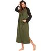 Ekouaer Nightgowns for Women Cotton Nightgown Long Sleeve Hooded Night Gown Contrast Color Full Length Loungewear with Pocket(Army Green)