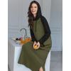 Ekouaer Nightgowns for Women Cotton Nightgown Long Sleeve Hooded Night Gown Contrast Color Full Length Loungewear with Pocket(Army Green)
