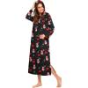 Ekouaer Nightgowns for Women Cotton Nightgown Long Sleeve Hooded Night Gown Contrast Color Full Length Loungewear with Pocket(Black Christmas Print)