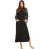 Ekouaer Nightgowns for Women Cotton Nightgown Long Sleeve Hooded Night Gown Contrast Color Full Length Loungewear with Pocket(Black/Grey)