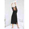 Ekouaer Nightgowns for Women Cotton Nightgown Long Sleeve Hooded Night Gown Contrast Color Full Length Loungewear with Pocket(Black/Grey)