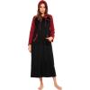Ekouaer Nightgowns for Women Cotton Nightgown Long Sleeve Hooded Night Gown Contrast Color Full Length Loungewear with Pocket(Black/Red)