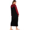 Ekouaer Nightgowns for Women Cotton Nightgown Long Sleeve Hooded Night Gown Contrast Color Full Length Loungewear with Pocket(Black/Red)
