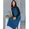 Ekouaer Nightgowns for Women Cotton Nightgown Long Sleeve Hooded Night Gown Contrast Color Full Length Loungewear with Pocket(Blue)