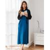 Ekouaer Nightgowns for Women Cotton Nightgown Long Sleeve Hooded Night Gown Contrast Color Full Length Loungewear with Pocket(Blue)