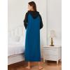 Ekouaer Nightgowns for Women Cotton Nightgown Long Sleeve Hooded Night Gown Contrast Color Full Length Loungewear with Pocket(Blue)