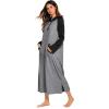 Ekouaer Nightgowns for Women Cotton Nightgown Long Sleeve Hooded Night Gown Contrast Color Full Length Loungewear with Pocket(Dark Grey)