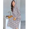 Ekouaer Nightgowns for Women Cotton Nightgown Long Sleeve Hooded Night Gown Contrast Color Full Length Loungewear with Pocket(Grey Pink Stras)