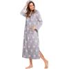 Ekouaer Nightgowns for Women Cotton Nightgown Long Sleeve Hooded Night Gown Contrast Color Full Length Loungewear with Pocket(Grey Pink Stras)