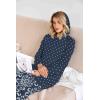 Ekouaer Nightgowns for Women Cotton Nightgown Long Sleeve Hooded Night Gown Contrast Color Full Length Loungewear with Pocket(Navy Dot)