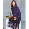 Ekouaer Nightgowns for Women Cotton Nightgown Long Sleeve Hooded Night Gown Contrast Color Full Length Loungewear with Pocket(Purple Flower)
