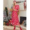 Ekouaer Nightgowns for Women Cotton Nightgown Long Sleeve Hooded Night Gown Contrast Color Full Length Loungewear with Pocket(Red Snowflake)