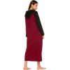 Ekouaer Nightgowns for Women Cotton Nightgown Long Sleeve Hooded Night Gown Contrast Color Full Length Loungewear with Pocket(Wine Red)