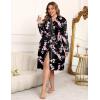 Ekouaer Plus Size Robes for Women Lightweight Bathrobe V Neck Kimono Loungewear Soft Maternity Robes with Pockets 1X-5X(Black/Peach Blossom)