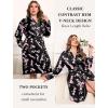 Ekouaer Plus Size Robes for Women Lightweight Bathrobe V Neck Kimono Loungewear Soft Maternity Robes with Pockets 1X-5X(Black/Peach Blossom)