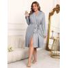 Ekouaer Plus Size Robes for Women Lightweight Bathrobe V Neck Kimono Loungewear Soft Maternity Robes with Pockets 1X-5X(Light Gray)