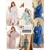 Ekouaer Plus Size Robes for Women Lightweight Bathrobe V Neck Kimono Loungewear Soft Maternity Robes with Pockets 1X-5X(Light Green Flowers)