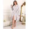 Ekouaer Plus Size Robes for Women Lightweight Bathrobe V Neck Kimono Loungewear Soft Maternity Robes with Pockets 1X-5X(White/Pink Flowers)