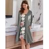 Ekouaer Robe Sets for Women 2 Pieces Nightgown Long Sleeves Bathrobe Soft Sleepwear 2025 S-2XL(Grey Pink Floral)
