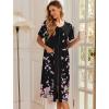 Ekouaer Robes For Women Zipper Front Bathrobe Short Sleeve House Coat Long Nightgown With Pockets Soft Loungewear(Black Sakura)