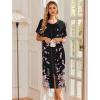 Ekouaer Robes For Women Zipper Front Bathrobe Short Sleeve House Coat Long Nightgown With Pockets Soft Loungewear(Black Sakura)