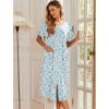 Ekouaer Robes For Women Zipper Front Bathrobe Short Sleeve House Coat Long Nightgown With Pockets Soft Loungewear(Blue Floral)