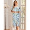 Ekouaer Robes For Women Zipper Front Bathrobe Short Sleeve House Coat Long Nightgown With Pockets Soft Loungewear(Blue Green Leaves)